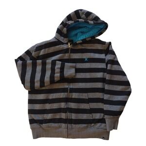 Hurley Sweater‎ Youth Kids XL (18/20) Black Gray Full Zip Hoodie Striped School